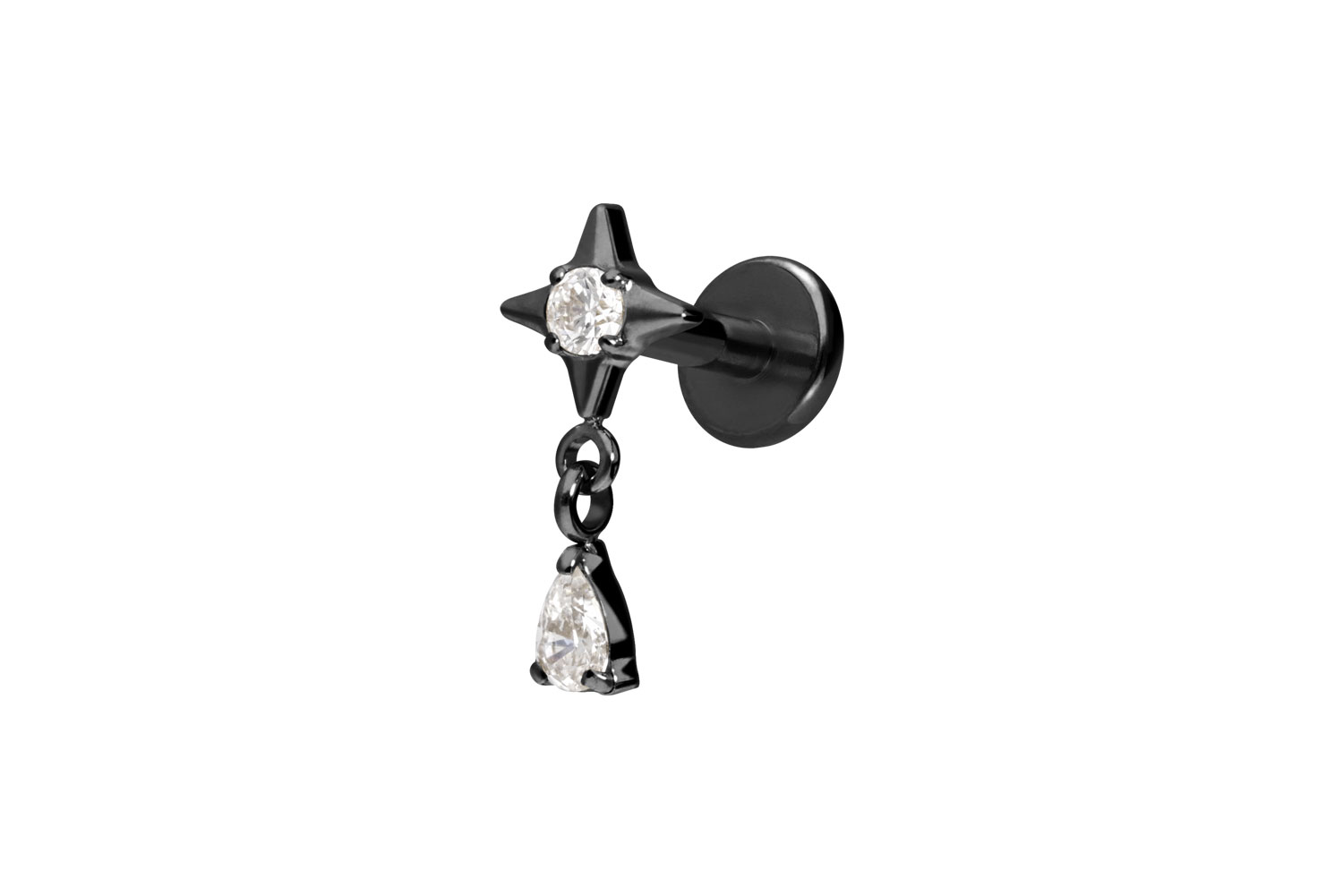 Titan Labret Piercing mit Innengewinde STERN + KRISTALLTROPFEN